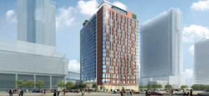 Rendering of the planned AC Hotel/Le Meridien Hotel. Image Courtesy White Lodging.