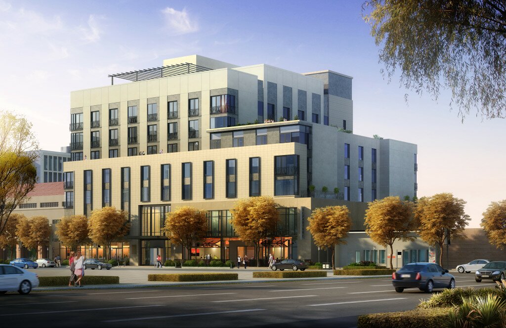 Rendering of the mixed use hotel and retail project 245 Columbine located in Denver's Cherry Creek North neighborhood. Image courtesy Sage Hospitality 