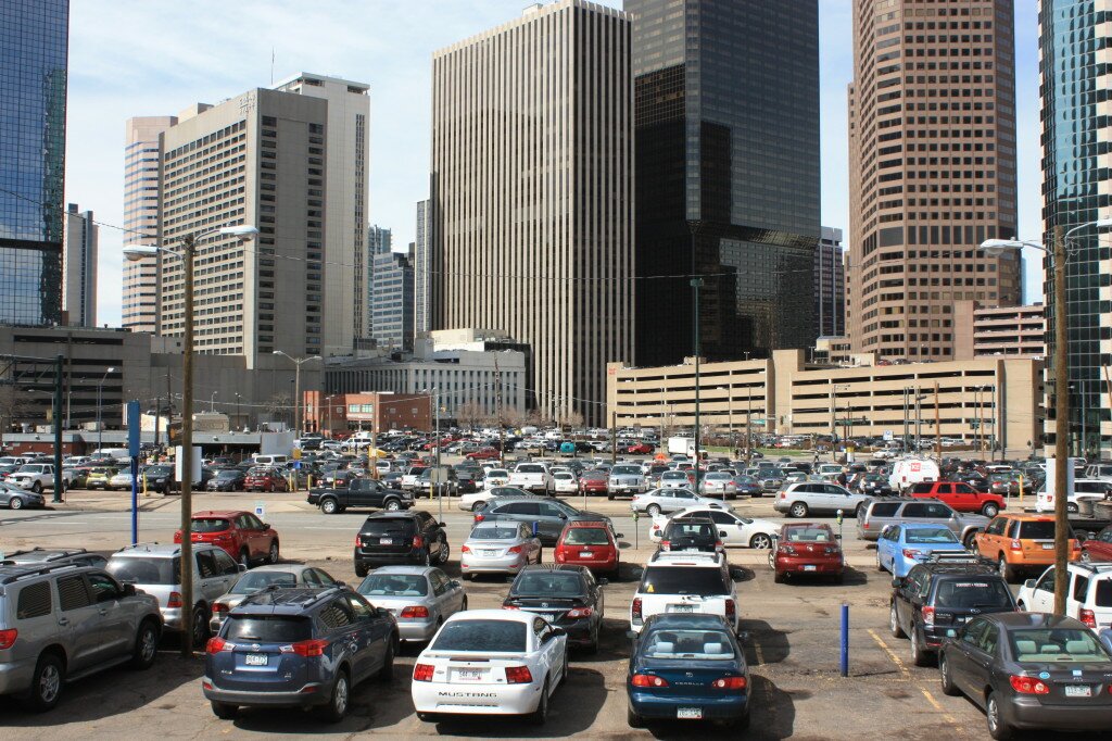 Denver parking lots photographed from 19th and Sherman. 