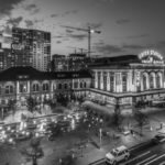 denver architecture downtowndenver train transportation masstransit construction colorado blackandwhitephoto twilighthellip