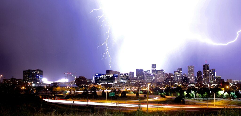 Denver Skyline storm lightning