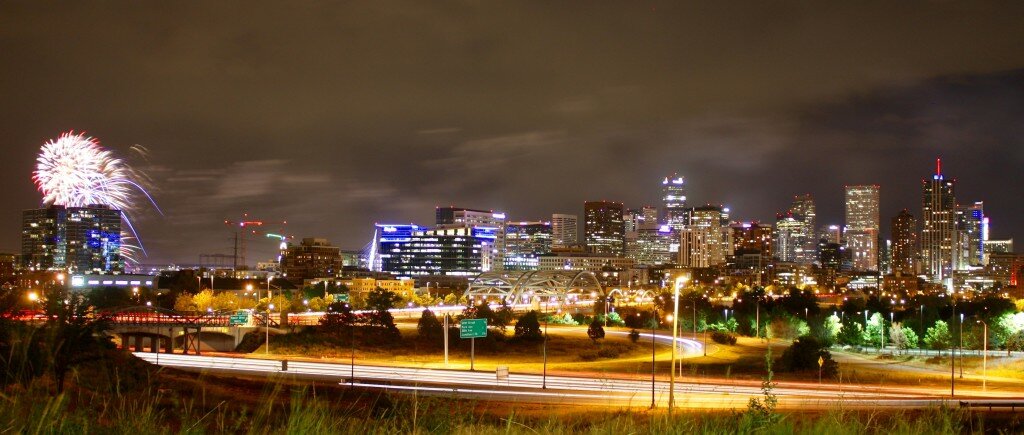 Denver skyline fireworks Coors Field
