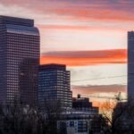 Denver Sunset highrise downtowndenver denver sunset colorado denverphotographer skyscraper skylinehellip
